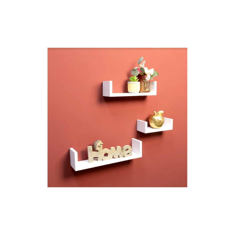 U White Floating Wall Shelf - Set of 3