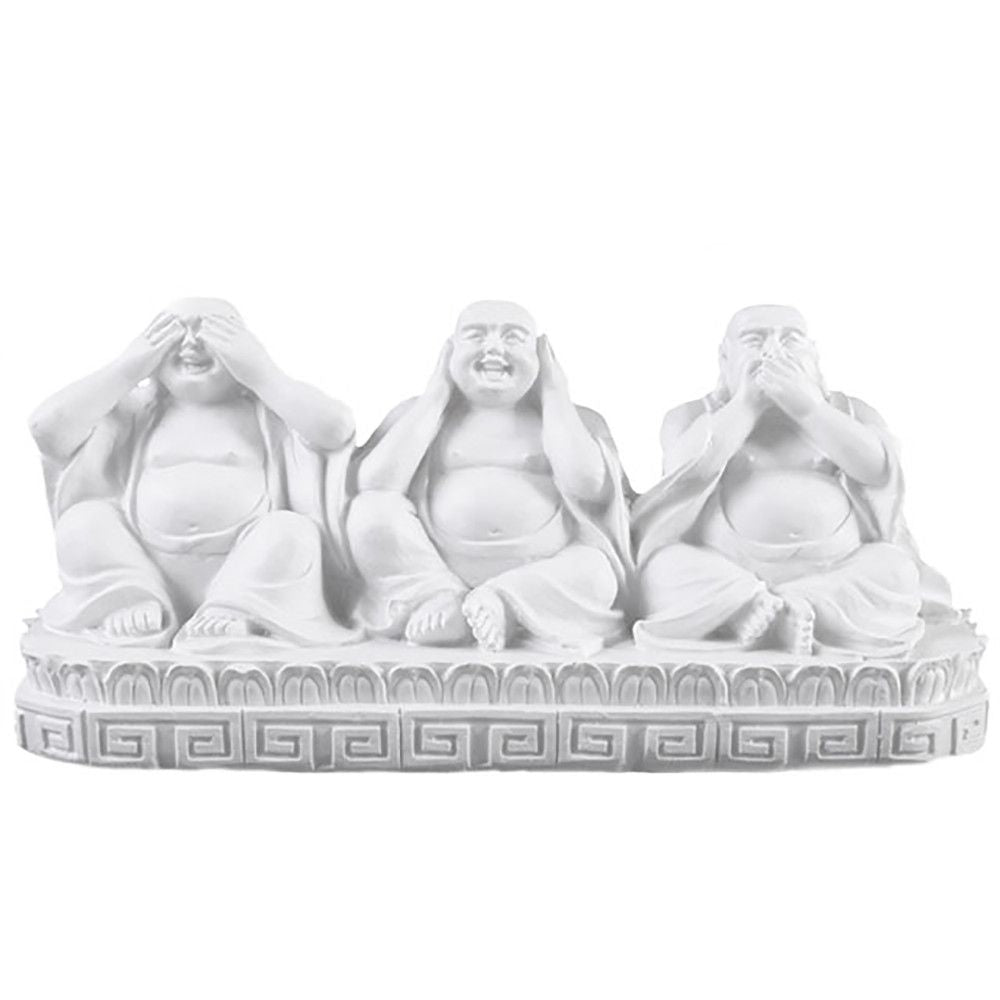 White See, Hear, Speak No Evil Buddha Statues