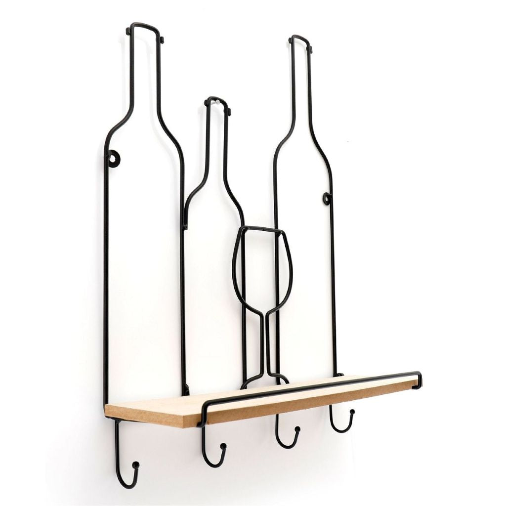 Wine Bottles Wall Shelf with hooks